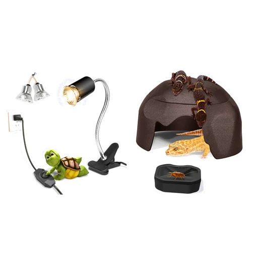 Fischuel Reptile Hides Humidification Cave Help Your Pets Shedding & Reptile Heat Lamp with Clamp,Dimmable Switch(Bulb Included)
