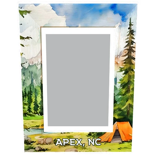 R and R Imports Apex North Carolina Souvenir Wooden Photo Frame Camping Tent Design Vertical
