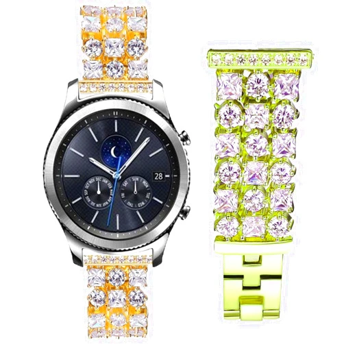 Handygear Band Compatible with Gear S3 Frontier Classic Galaxy Watch 46mm, 22mm Handmade Bling Crystal Rhinestone Diamonds Bracelet Strap Replacement Band Samsung Gear S3 (BD Gold, 22mm)