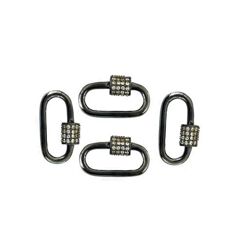 Bali Designs Black Rhodium Overlay Carabiner Lock with Cubic Zirconia SL-8024-BR-24X11MM
