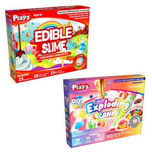 Playz Edible Exploding Candy Food Science Kit with Playz Edible Slime Candy Science Kits for Kids