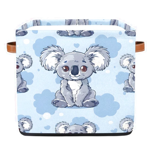 QsirBC Koala 13x13x13 inch Storage Basket Fabric Cube Storage Baskets Foldable Decorative Storage Bins with Handles for Closet Bedroom Shelf Organizing Toys