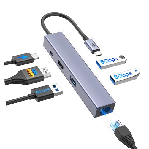 FORIDA USB C Hub, USB C Ethernet Multiport Adapter, 6 In 1 USB C to HDMI Dock Compatible for Macbook Pro Air, Chromebook, Dell XPS, HP and Type C Devices (Gigabit Ethernet 100W PD 4K60HZ HDMI USB 3.0)