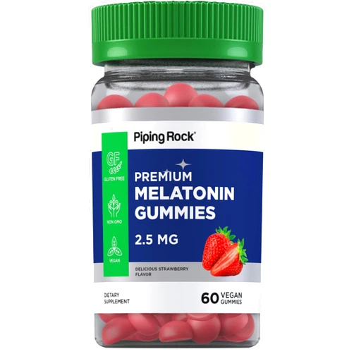 Piping Rock Melatonin Gummies 2.5 mg | 60 Count | Strawberry Flavor Gummy | Vegan, Non-GMO, Gluten Free Supplement