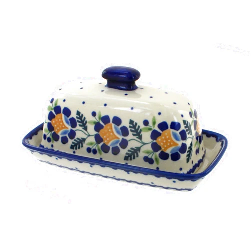 Blue Rose Pottery Blue Rose Polish Pottery Sunflower Butter Dish