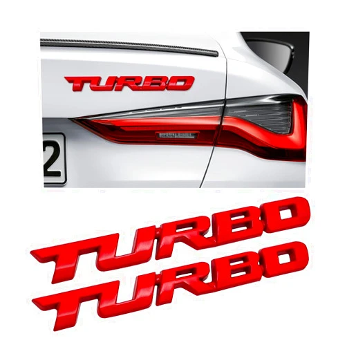 Dickno 2PCS Turbo Car Emblem Decal, 3D Metal Fender Logo Badge Sticker, Zinc Alloy Auto Front Hood Side Body Emblem Sticker, Universal Exterior Decor Car Accessories for SUV Truck (Red)