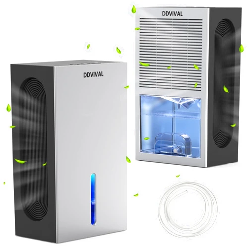 DDVIVAL Dehumidifier, 81OZ （1000 Sq.ft）Dehumidifiers for Home Basements,Dehumidifier with Drain Hose and 2 Working Modes, 7 Color LED Light Portable Small Dehumidifiers for Bedroom Room Bathroom Closet RV
