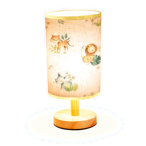 LOPYEIJFG Minimalist Bedside Table Lamp Safari Animals Watercolor Cute Baby Nursery Seamless Wood Nightstand Lamp Bedside Desk Lamp Wood Base Flaxen Fabric Shade for Bedroom Living Room, 5.5x11inch
