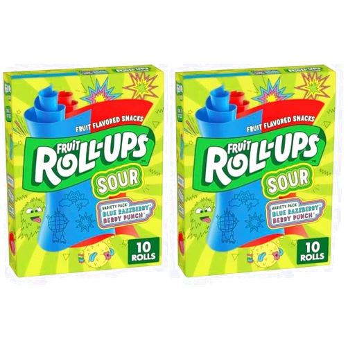 Betty Crocker Fruit Roll-Ups Sour Fruit Flavored Snacks, Blue Razzberry & Berry Punch Flavors, Variety Pack 5 oz (10 Count) (Pack of 2)