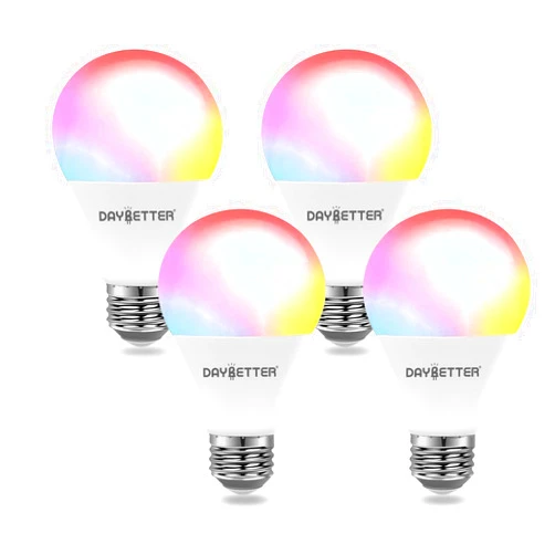 DAYBETTER Tuya Smart Light Bulbs, RGBCW Wi-Fi Color Changing Led Bulbs Compatible with Alexa & Google Home Assistant, A19 E26 9W 800LM Multicolor Led Light Bulb, No Hub Required, Light Bulbs 4 Pack