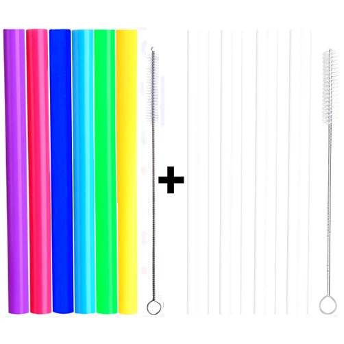 ALINK 10 Reusable Silicone Boba Tea Straws with Case and Brush - Color and Clear