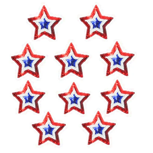Ximkee(10 Pack) Red White Blue 3 Color 5 Star Sequin Sew Iron On Embroidered Patches Appliques