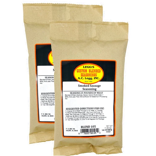 Generic Leggs Custom Blended Seasonings - Smoked Sausage - 2 Pack of 11 Ounce Bags With Cures, 400 Ounces
