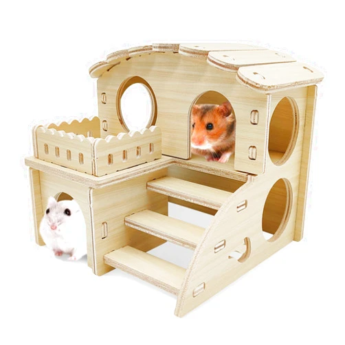 Hamiledyi Wooden Hamster Hideout Maze Small Animal Activity Toy Hamster House and Habitat Wooden Hut with Ladder for Dwarf Hamsters, Small Gerbils, Tiny Mice and Other Similar Sized Animals