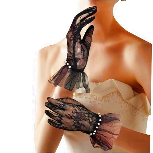 Starfa lab Lace Gloves Short Mesh Floral Gloves for Women, Wrist Length Tea Party Gloves for Bridal Wedding Ladies Formal
