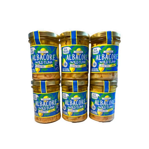 Sea Tales seafood with a story Sea Tales Albacore Fillets in Extra Virgin Olive Oil with Lemon in Jar - 100% Pole & Line Wild Sustainably Caught - High Protein Food - Keto Friendly - 7 oz. Jars (Pack of 6)