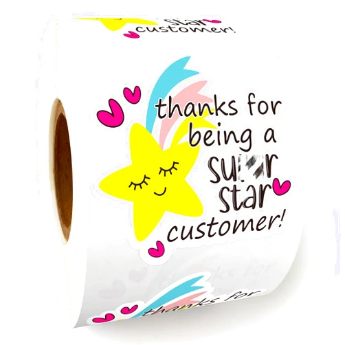 Kwtzkuo Thanks for Being a Super Star Customer Stickers Roll, Cute Thank You Stickers, Online Retailers Mail Envelopes Packaging Stickers Small Business - 500pcs