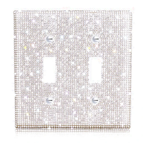 Yookeer Shiny Rhinestones Wall Plate Cover Switch Cover Outlet Covers Wall Plate Cover Switch Cover Decorative Bling Switch Cover (Silver,2-Gang Toggle)
