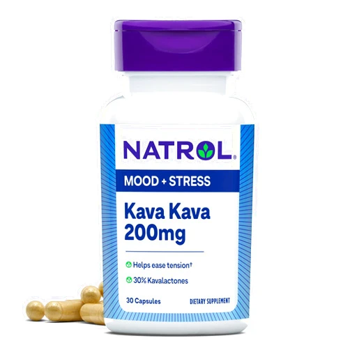 Natrol Mood & Stress Kava Kava 200mg, Dietary Supplement for Relaxation and Eases Tension, 30 Capsules, 15-30 Day Supply