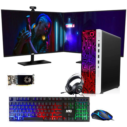 TechMagnet HP G3 Gaming Desktop PC, Intel Core i7 6th Gen, RX 550 Graphics, 16GB RAM, 240GB SSD | 2TB HDD, MTG New 24 Inch Dual Monitor, RGB Keyboard Mouse, RGB Headphone, Webcam, Win 10 Pro (Renewed)