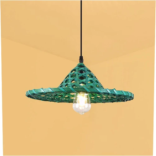 FMNV Bamboo Woven Straw Hat Chandelier Retro Style Lantern Pendant Lamp Hand-Woven Bamboo Pendant Light Decorative Lamp, for Restaurant Living Room Bedroom Office