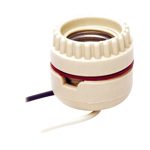Leviton 8101 019-0-000 1-Circuit 2-Piece Keyless Lamp Holder with Tew Wire Leads, 660 W, Incandescent, Medium, 1 Count (Pack of 1), White
