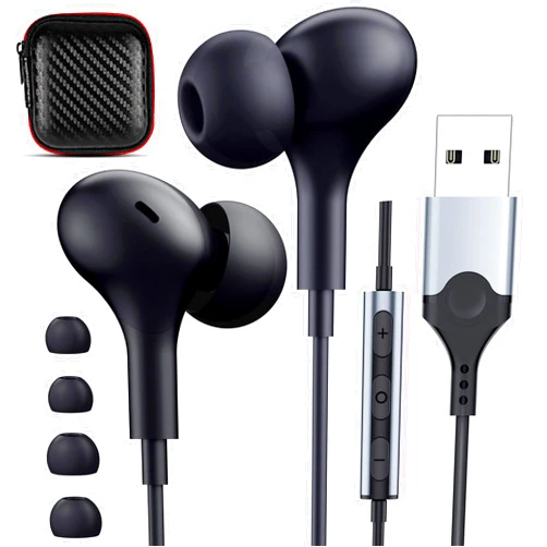 APETOO USB Headphones with Microphone for Laptop, 7.5ft Magnetic Wired Earbuds Noise Canceling in-Ear Earphones with Mute Volume Control Stereo Bass for PC Desktop Dell HP Acer Laptop Meetings/Music,Black