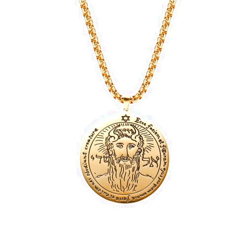 TEAMER Key of Solomon Seal Pendant Necklace Gold Stainless Steel Pentacle Talisman Wiccan Jewelry for Men Women