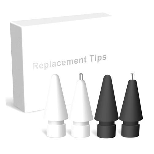 Granarbol Replacement Tips for Apple Pencil 1st/2nd Gen,No Wear Out Upgraded Apple Pencil Tips,Metal Pencil Nibs for Precise Control - Pen Like 0.78mm Longer Tips for iPad Pencil - 2White+2Black
