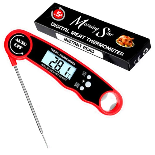 Morning Star Digital Meat Thermometer for Cooking and Grilling, Instant Read Waterproof thermometers with Backlight & Auto Turn Off, LED Display & 180° Foldable Probe, Calibration for BBQ Grill & Liquids.