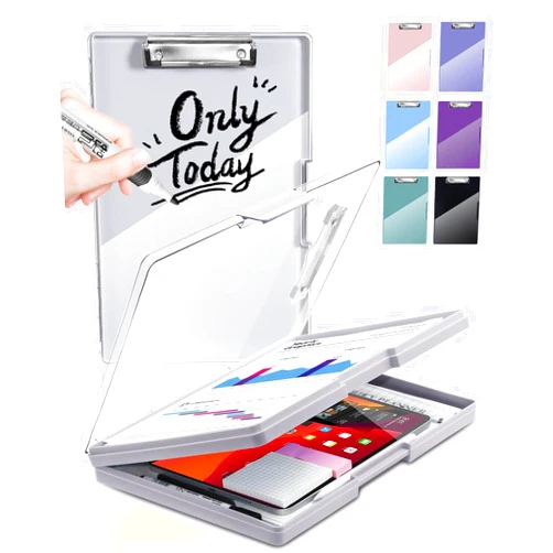 Sunnyclip Clearview Clipboard with 2 Storage, Dry Erase 8.5x11 Heavy Duty ClipBoards - High Capacity Coaches Clip Board with Pen Holder - Side Opening Plastic Nursing Clip Case (Lvory)