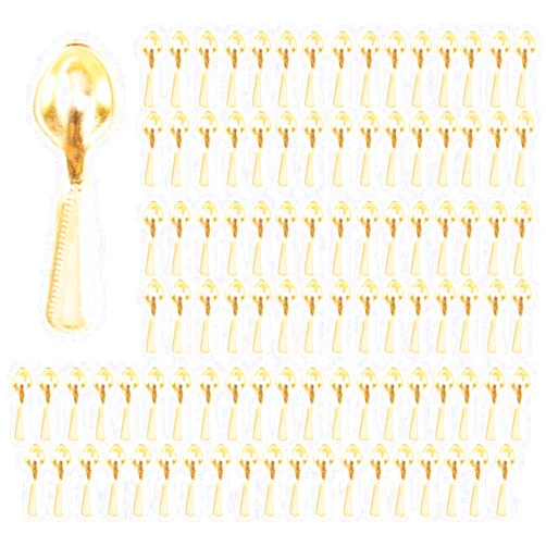 Almencla 100 Pieces 1/12 Dollhouse Tableware Dollhouse Tableware Dollhouse Decor Miniature Kitchen Accessories Kitchen Playset for Boy, Gold Spoon