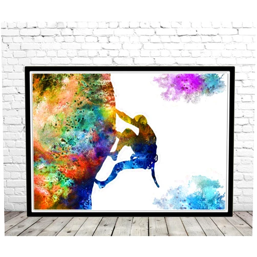 Custom Rock climbing extreme sport man watercolor wall art print climber birthday Print Poster Prints hanging room decor Picture Home Decor images Photo Art Wall Hanging,284