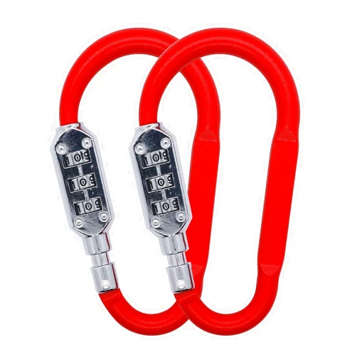 V·RESOURCING Combination Carabiner Clips,V-Resourcing Resettable 3 Dial Digit Combination Lock Carabiner Keychain,for Suitcase Luggage Travel Baggage Backpack (D Shaped, Large Size, Red, 2 Pack)