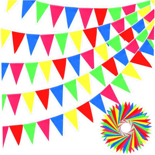 Boao 1640 ft Pennant Banner Flags Multicolor Bunting Triangle Flags Reusable Rainbow Nylon Cloth Flag Pennants for Grand Opening Outdoor Celebrations Shops Classroom party Decoration
