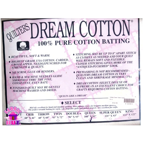 Fabric Hut Quilter's Dream Natural Cotton Batting Select Loft - Queen