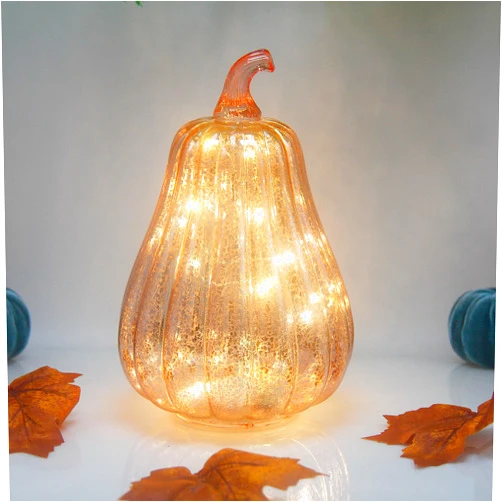 CFDECOR Mercury Glass Pumpkin Light with Timer, with 10 Fairy Lights Inside,Battery Operated Led Pumpkin Light,Ideal for Halloween Fall Decoration, Thanksgiving Decor, Xmas decorH:8.5
