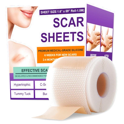 Psecici Silicone Scar Sheets,Silicone Scar Tape,Scar Tape For Surgical Scars,Silicone Scar Removal Strips For Surgical,C-Section,Tummy Tuck,Keloid Scars(1.6