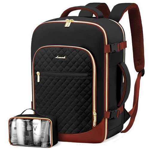LOVEVOOK Travel Backpack for Women, 15.6in Laptop Backpack TSA Approved Carry on Luggage Personal Item Travel Bag for Business Weekender Hiking, Black-Brown