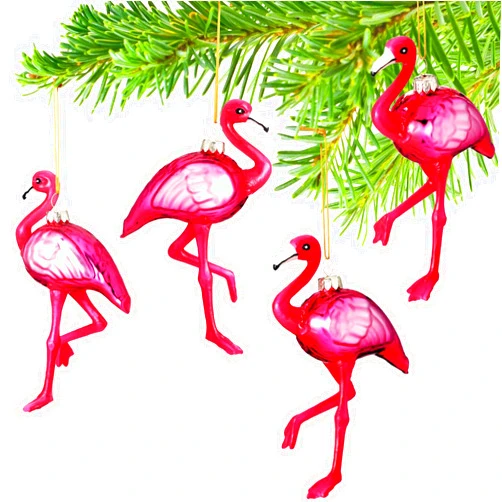 Yinder 4 Pcs Pink Flamingo Christmas Ornament Flamingo Christmas Tree Ornaments Glass Flamingo Gifts Hanging Christmas Flamingo Decorations for Christmas Tree Xmas Party Holiday Home Decor