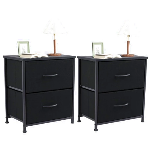 NEWBULIG Nightstands Set of 2,End Table Side Table for Bedroom, Bedside Table,Small Dresser with 2 Drawers, Night Stands with Fabric Bins and Easy Pull Handle for Bedroom,Dormitory,Entryway,Black