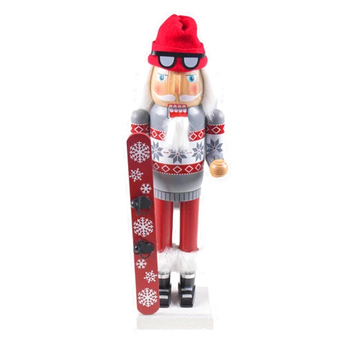 Clever Creations Snowboarding Santa 14 Inch Traditional Wooden Nutcracker, Festive Christmas Décor for Shelves and Tables