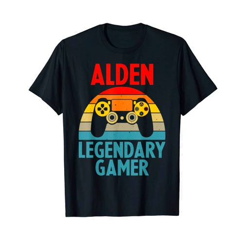 Custom Men Boy Husband PC Gamer Play Games Present ALDEN Gift Name Personalized Funny Gaming Geek Birthday T-Shirt