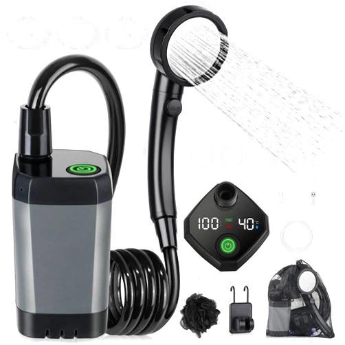 Spopal Portable Shower for Camping, [Long-Lasting] Spopal 6000mAh Rechargeable Camping Shower with Intelligent LED Display, 4 Spray Modes, IPX7 Waterproof Outdoor Shower Kit for Hiking, Travel, Car, Pet