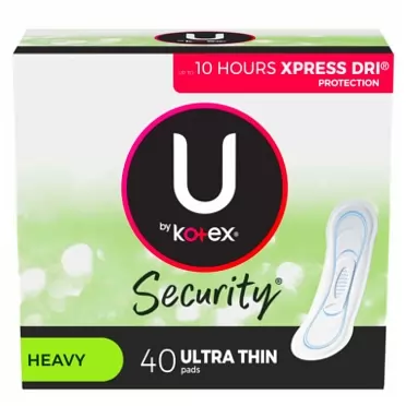 U by Kotex Security Ultra Thin Feminine Pads, Heavy Flow, Long, Unscented, 240 Count (6 Packs of 40)