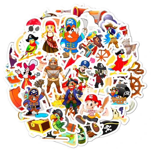 BulbaCraft 100Pcs Pirate Stickers for Kids, Pirate Skull and Crossbones Stickers, Pirate Party Favors, Pirate Party Decorations, Pirate Favors, Pirate Accessories for Kids, Pirate Toys
