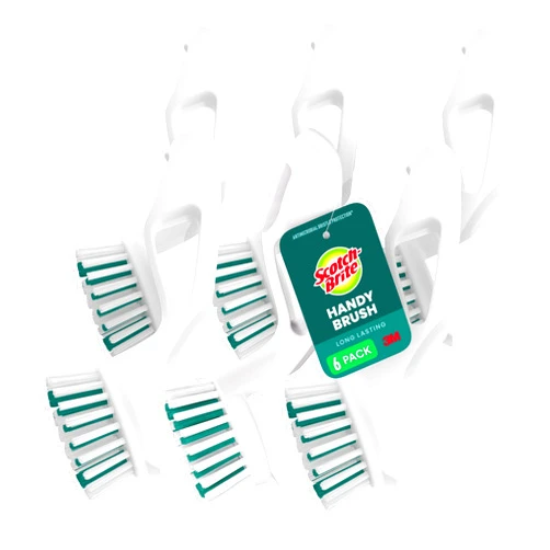 Scotch-Brite Handy Brush, Small and Durable Dish Brush with Handle for Scrubbing Hard-to-Reach Cookware, Tubs, Sinks, Car Tires, and More without Scratching, Antimicrobial, and Rinses Clean