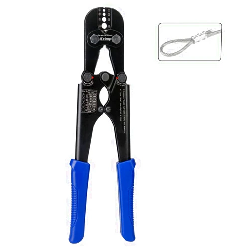 IWISS iCrimp Swaging Tool, Wire Rope Crimping Tools for Aluminum Copper Duplex Hourglass Sleeves, Stop Buttons and Ferrules with Built-in Cable Cutter Works from 3/64-inch to 1/8-inch