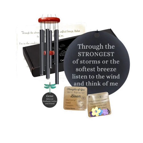Weathered Raindrop Personalized Memorial Wind Chime Gifts With Dragonfly for Mom or Grandma after Loss in Sympathy of a Loved One Gift in Black for Hanging in Garden or Outdoor Porch Gift Wrapped/B