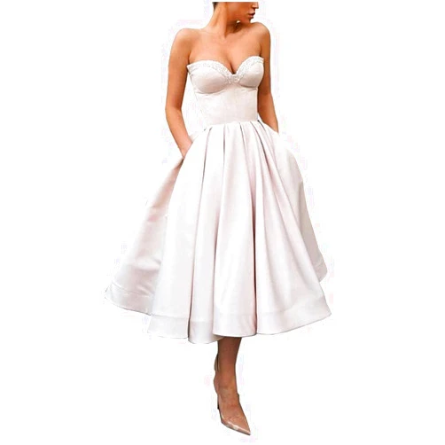 Blawhee Sweetheart Strapless Short Homecoming Dresses Satin A-line Prom Party Gowns with Pockets